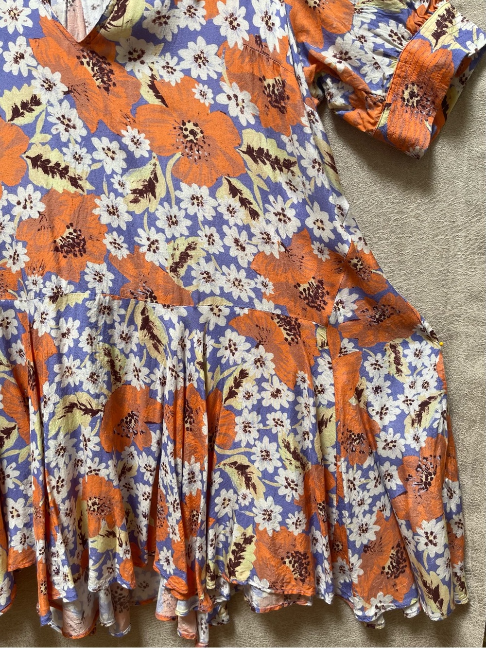 Free People Sugar Crush Floral V-Neck Short Sleeve Tunic Dress in Orange - Picture 4 of 13
